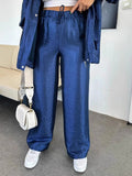 Women's Loose Straight Trousers Solid Trousers Fashion Tonic Belt Tight Waist Woman