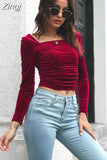 Neck Velvet Tops Women Blouse Fashion Hollow Out Short Shirts American Autumn Winter New Slim Blouse Clothes Blusas