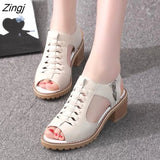Women's Sandals Square heel Summer Shoes Peep Toe zip gladiator sandals women zip platform