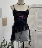 Shooting 2025 Summer New Women's Fashionable Lace Letter Print Sling Vest Ribbon Ribbon Ribbon Sleeveless Top