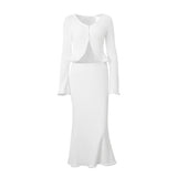 Zingj 2024 New Fashion Sexy Temperament Casual Two-Piece Knit Long-Sleeve Jacket Fishtail Skirt