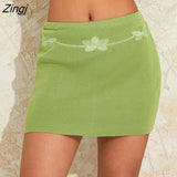Women Spring Autumn Sexy Embroidery Knitting Floral Solid Color Casual Party Summer Wrapped Short Pencil Skirt