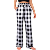 Straight Casual Comfortable Drawstring Stretch Plaid