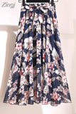 floral print chiffon skirts women Sprint Summer korean A line Pink streetwear high waist ladies midi