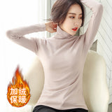 Zingj Autumn / Winter High Collar And Velvet Bottom Shirt Women Long Sleeve Pure Color Korean Women's Wear Warm Slim Slim T-Shirt Women