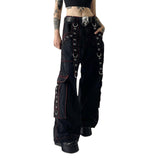 Retro Dark Wind Cool Weaving With Chicken Eye Chain Casual Pants Bump Striped Splicing Wide Leg