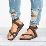 Hot Selling Summer Flat Bottom Cork Roman Sandals Women's Belt Buckle Comfortable Large-Size Set Of Toes