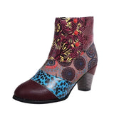 Large-Size Bohemian Female Martin Boots National Style Casual Retro Splicing High And Short Leather