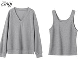 Women Chic Loose Long Sleeve Basic Autumn Ladies Clothing Korean Fashion Outerwear V-neck Female Streetwear