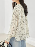 Elegant Wood-Eared Chiffon Shirt Women's New High-End Print Thin Comfortable Tops In Spring