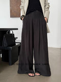 Xixi 2025 Autumn Black Standard Temperament High-Waisted Ribs Leisure Straight Legs Casual Pants Women