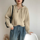 Vintage Zip Up Knitted Hooded CardiganOutfit