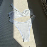 2024 Sexy New One-Shoulder Braved Embossed Fabric Split Swimsuit Bikini