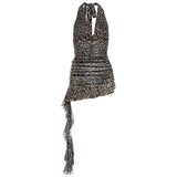 Leopard V-Necked Neck Dress Girl Summer Body-Repair Irregular Short Dress Bare Back To The Waist Babes A-Word