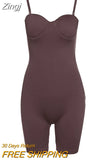 Strap Low Cut Skinny Biker Shorts Rompers Tight Workout Loungewear Sporty Women Body-Shaping Playsuits Solid