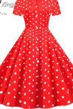 Polka Dot Print Women Summer Dress Short Sleeve Striped Bow Elegant Vintage Pin Up 50s Party Dress