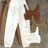 Women Tracksuit Two Piece Set Sportwear Drawstring Cargo Pants Solid Color For Women