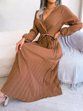 Real Shooting 2025 Spring And Summer Temperament Cross V Collar Big Swing 100 Folding Long Dress Women's