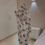 Summer Women's Long-Sleeved Print Robes Waist Temperament Fashion