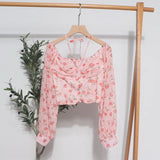 Sexy One-Word Shoulder Hanging Neck Chopped Spicy Shirt Female Design Sense Small Short To Take Long Sleeves Hottie Top