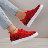 Women 2025 New Leopard Round Head With Flat-Soled Mesh Casual Sports Women's Single