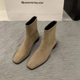 Velvet Velvet Korean Small Ankle Boots Women's Shoes 2025 New Autumn And Winter Plus Velvet Martin Boots Slim Skinny Short