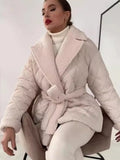 Collar Short Cotton Suit 2025 Women's Fashion Design Belt Coat