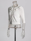 Temperament Knitted Jersey 2025 Summer New Three-Dimensional Flowers Decorated Five-Sleeve High-End Sweater Cardigan