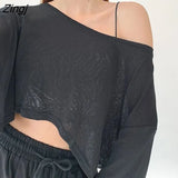 Women Solid Color Loose Crop Top Female Thin Breathable Clothing All-match High Street Cool Hip-hop Leisure Lady