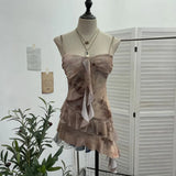 Shooting 2025 Spring And Summer New With Chest Cushions Dyed Mesh Sling Sling Vest Irregular Lotus Leaf Side Top