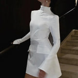 Women's Temperament Elegant High-Waist Sexy Miniskirt Ladies Fashion Round-Neck Short-Sleeved