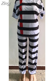 Piece Women Set 2023 New Arrival Summer Autumn Matching Sets Stripe Print Two Pieces Sets Top And Pants Suits Outfits