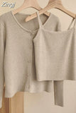 Knitted Cardigan Two 2 Piece Set Women Korean Spring Autumn Woman Outfits Cardigans Womens Tops And Blouses Sets