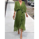 New Women's Solid Color With Long Skirt Bat Sleeve Irregular Dress