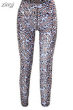 Leopard Print Skinny Y2K Pant Women Sexy Mesh Transparent High Waist Slim Trousers Summer Hipster Bottoms