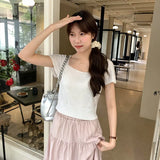 Version Of Knitted Short-Sleeved T-Shirt Women's New Summer Slim Thin Solid Color Full-Length Short-Style Blouse