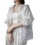 And Summer 2025 New Loose Thin Sunscreen Striped Cotton Long-Sleeved Shirt In The Long Retro