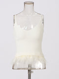 Temperament Sexy Blouse 2025 Autumn/Winter New V-Neck Splicing Knitted Feathers Slimming Sling Vest Female
