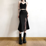 Zingj 2024 New Women's Design Sense Retro Lace Stitching Split Fishtail Skirt-Outfit