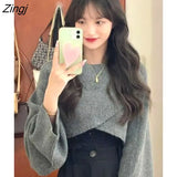 Women Sexy Design Criss-Cross All-match Cropped Hot Girls Loose Korean Style Sweater Autumn Streetwear Minimalist