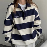 Vintage Polo Collar Striped Oversized Tee-Outfit