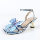 Women's High-Heeled Shoes Three-Dimensional Phantom Butterfly Mirror Snake Pattern Square Head Thick And Spring And Summer Fashion Sexy Outdoor
