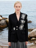 Show Suit 2025 Autumn New Fashion V Lead Heavy Industry Design Diamond Decoration Blazer Suit Coat