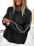 And Winter New Sweater Women Loose Knitting Line Hit The Color Round Collar