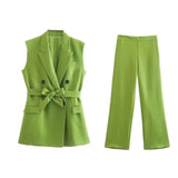 Women's Belt Vest 3035587 Vertical High Waist Trousers 2927587