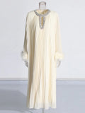 Famous Wind Loose Meat Shading Dress 2025 Summer New Water Drill Ostrich Hair Design Long Dress Dress