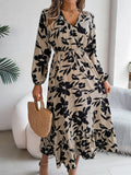Shooting 2025 Autumn And Winter Leisure Flowers Waist Long-Sleeved Lotus Leaf-Side Dress Women's