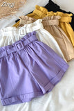 Women Casual High Waist Loose Cotton Short Pants 2023 Summer Elegant Sweet Girls All-Match Wide Leg Shorts With Belt