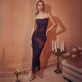 Girded Skinny Sexy Dress With Print Slings Long Open Dress Women's Spring