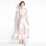 Exquisite Dress Female Fashion Retro Elegant Lantern Long Sleeves To Print French Dress